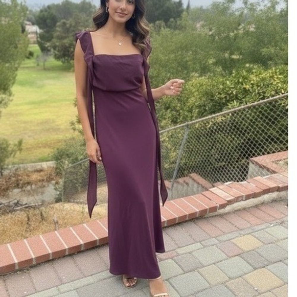 Princess Polly Lanai Plum Purple Maxi Dress Square Neck Tie Shoulders 6